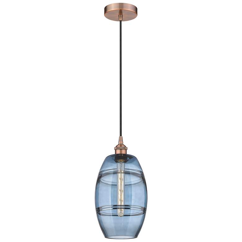 Image 1 Edison Vaz 8"W Antique Copper Corded Mini Pendant w/ Princess Blue Sha