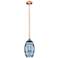 Edison Vaz 8"W Antique Copper Stemmed Mini Pendant w/ Princess Blue Sh