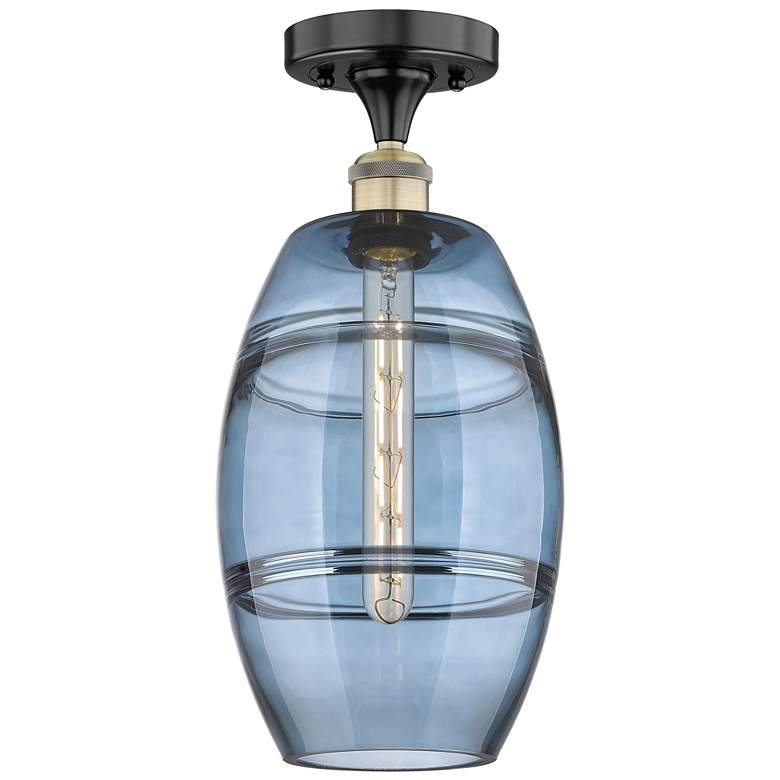 Image 1 Edison Vaz 8"W Black Antique Brass Semi-Flush Mount w/ Princess Blue S