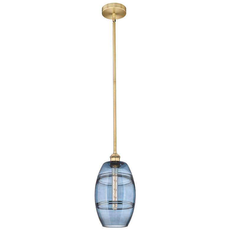 Image 1 Edison Vaz 8"W Brushed Brass Stemmed Mini Pendant w/ Princess Blue Sha