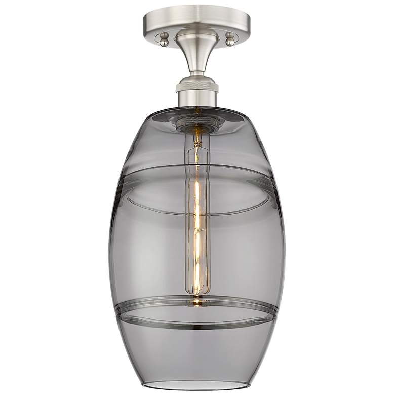 Image 1 Edison Vaz 8"W Brushed Satin Nickel Semi-Flush Mount w/ Light Smoke Sh