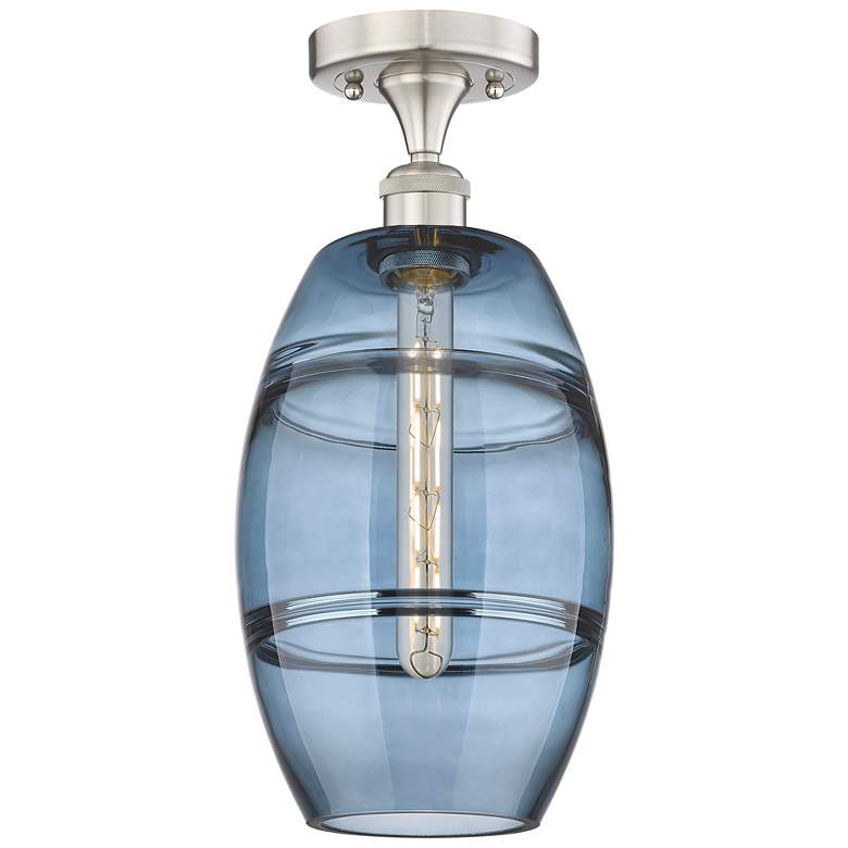 Image 1 Edison Vaz 8"W Brushed Satin Nickel Semi-Flush Mount w/ Princess Blue