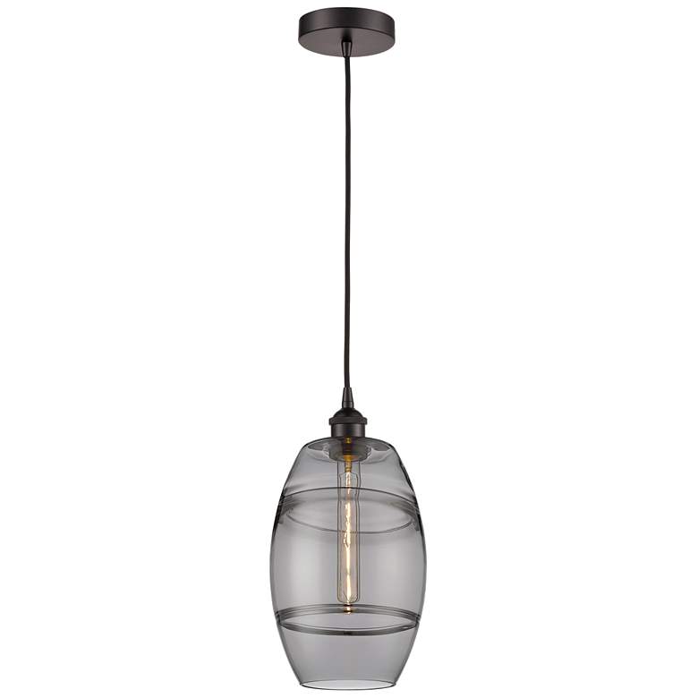 Image 1 Edison Vaz 8"W Oil Rubbed Bronze Corded Mini Pendant w/ Light Smoke Sh
