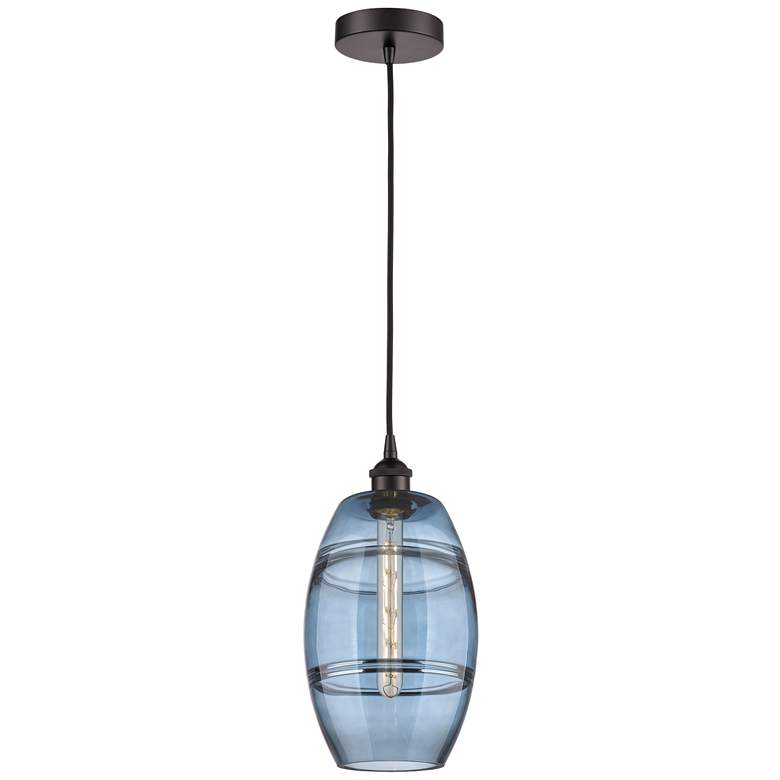 Image 1 Edison Vaz 8"W Oil Rubbed Bronze Corded Mini Pendant w/ Princess Blue