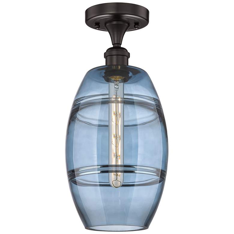 Image 1 Edison Vaz 8"W Oil Rubbed Bronze Semi-Flush Mount w/ Princess Blue Sha