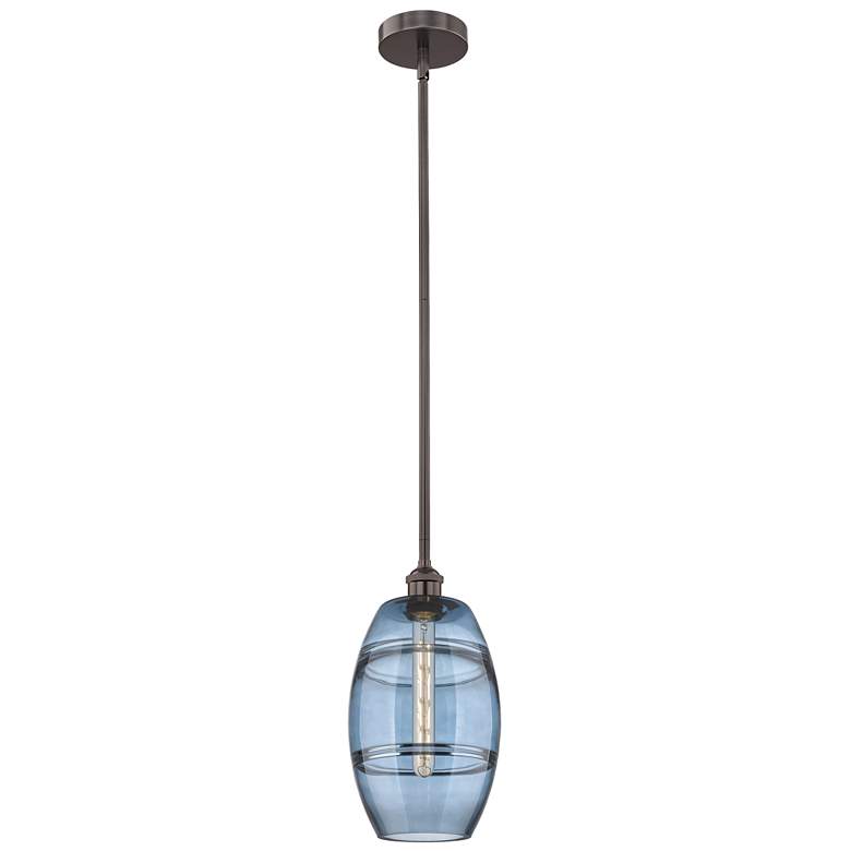 Image 1 Edison Vaz 8"W Oiled Bronze Stemmed Mini Pendant w/ Princess Blue Shad