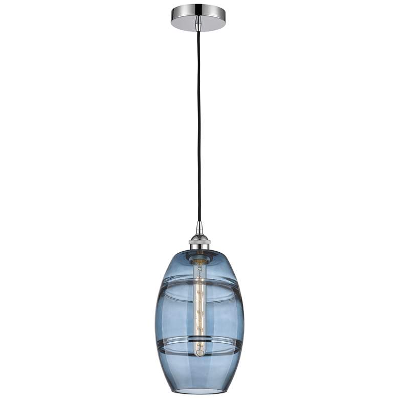 Image 1 Edison Vaz 8"W Polished Chrome Corded Mini Pendant w/ Princess Blue Sh