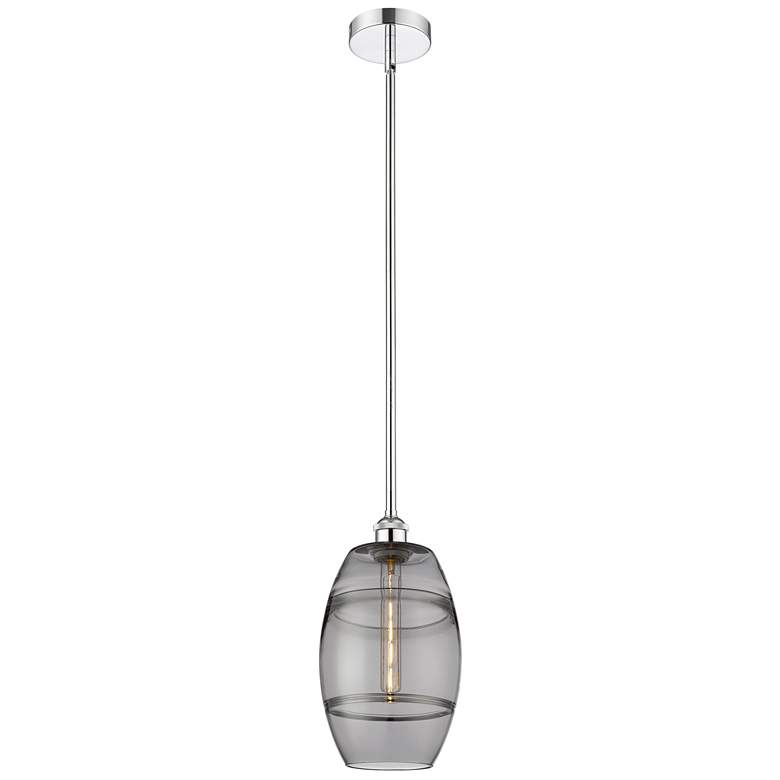 Image 1 Edison Vaz 8"W Polished Chrome Stemmed Mini Pendant w/ Light Smoke Sha