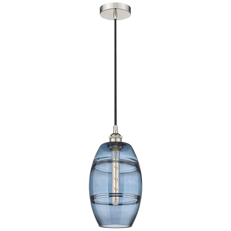 Image 1 Edison Vaz 8"W Polished Nickel Corded Mini Pendant w/ Princess Blue Sh