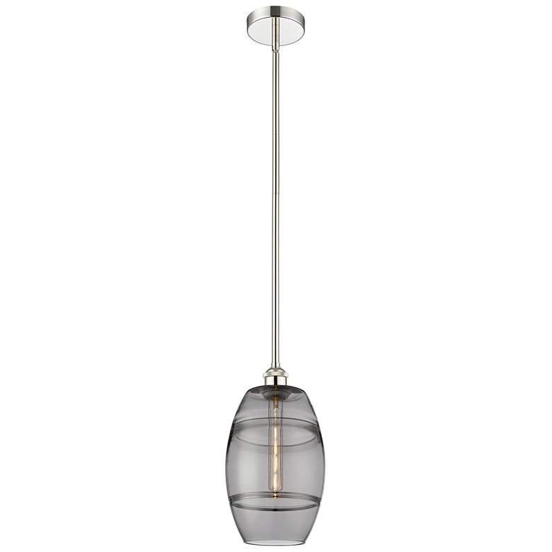 Image 1 Edison Vaz 8"W Polished Nickel Stemmed Mini Pendant w/ Light Smoke Sha