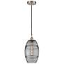 Edison Vaz 8"W Satin Nickel Corded Mini Pendant w/ Light Smoke Shade