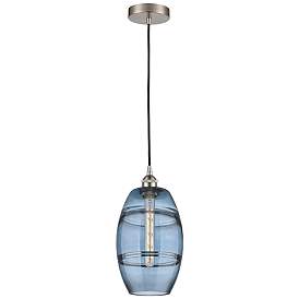 Image1 of Edison Vaz 8"W Satin Nickel Corded Mini Pendant w/ Princess Blue Shade