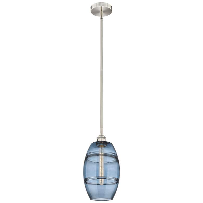 Image 1 Edison Vaz 8"W Satin Nickel Stemmed Mini Pendant w/ Princess Blue Shad