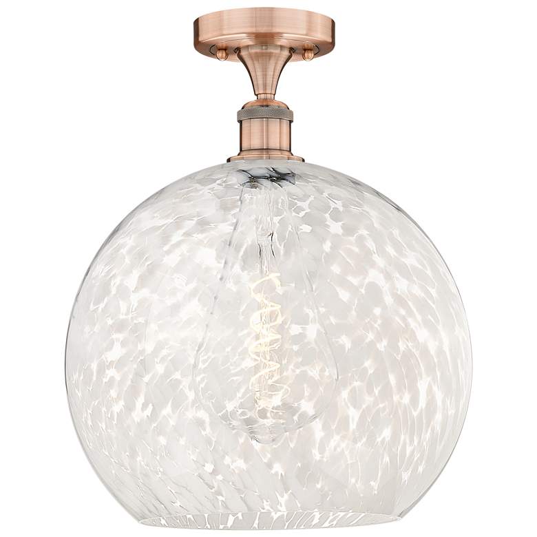 Image 1 Edison White Mouchette 13 3/4"W Antique Copper Ceiling Light