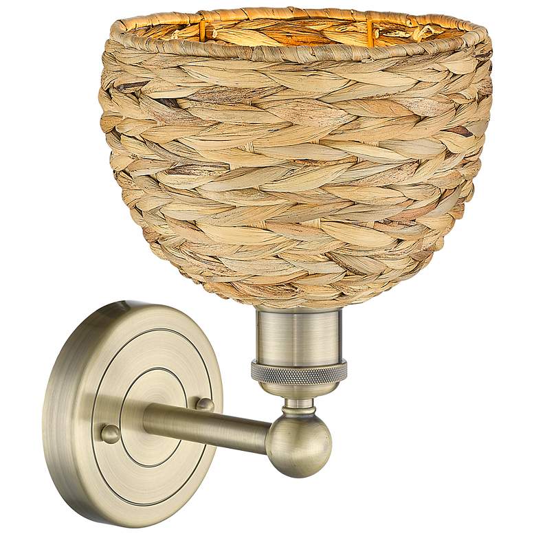 Image 2 Edison Woven Rattan 11" High Antique Brass Sconce With more views