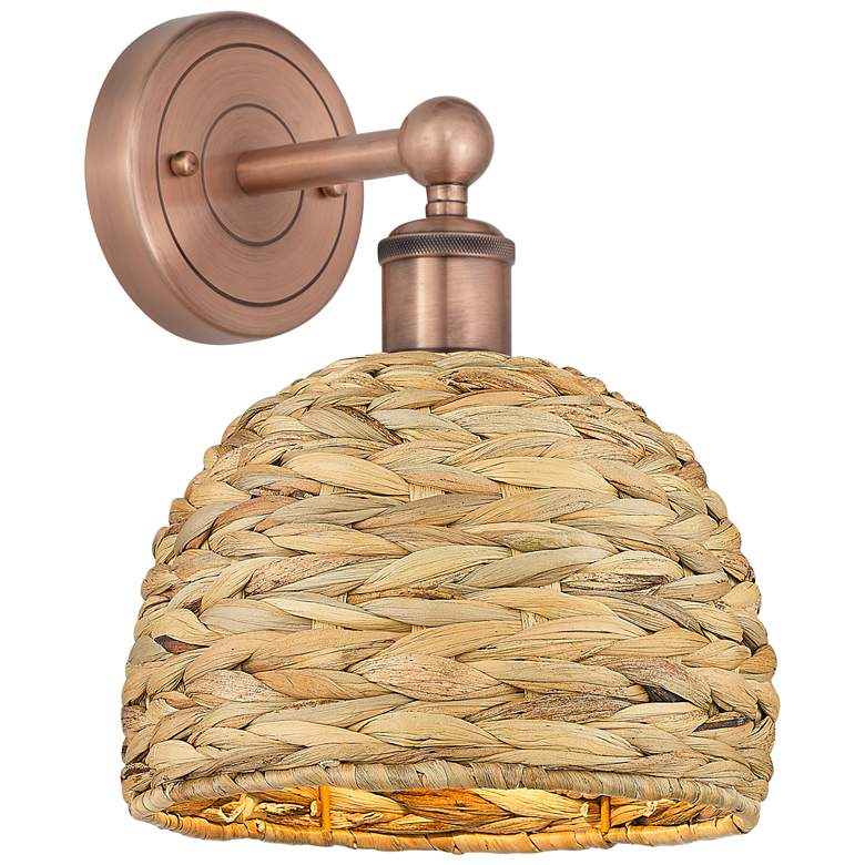 Image 1 Edison Woven Rattan 11" High Antique Copper Sconce With