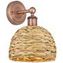 1_Edison Woven Rattan 11" High Antique Copper Sconce With