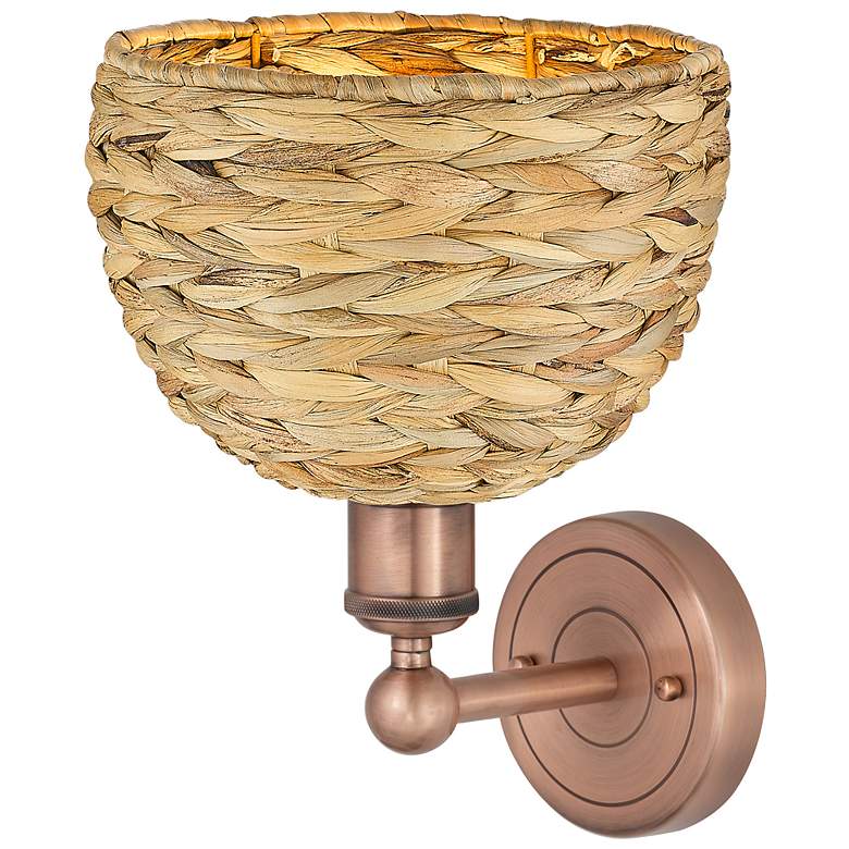 Image 2 Edison Woven Rattan 11" High Antique Copper Sconce With more views