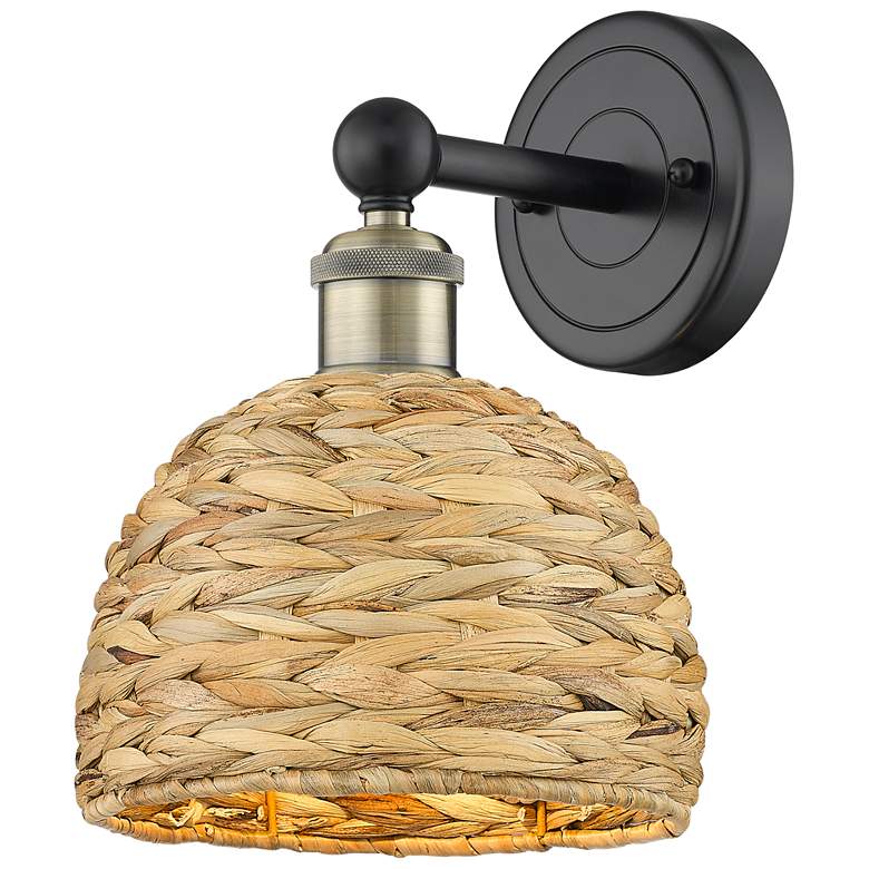 Image 1 Edison Woven Rattan 11" High Black Antique Brass Sconce With