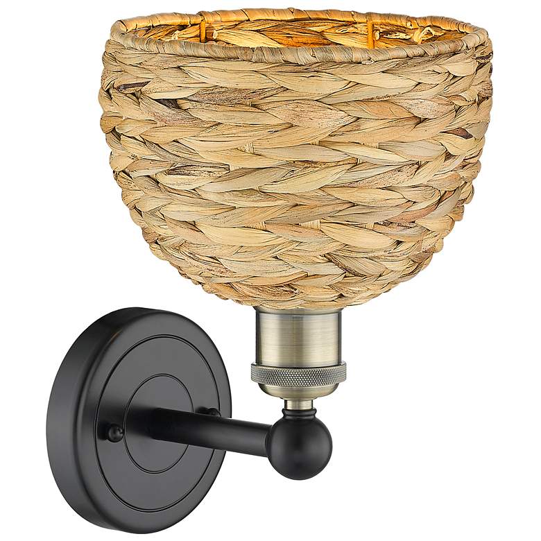 Image 2 Edison Woven Rattan 11" High Black Antique Brass Sconce With more views