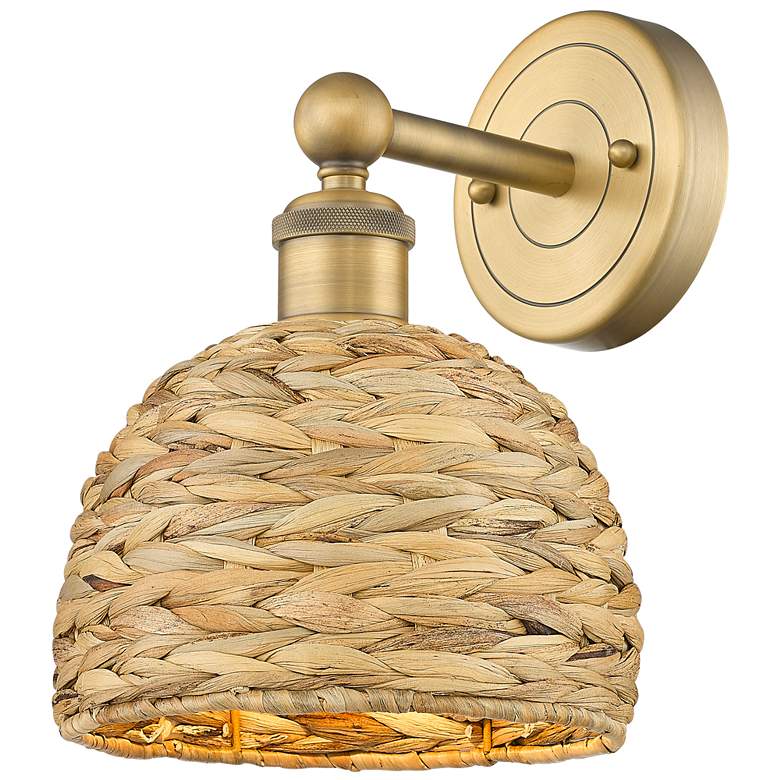 Image 1 Edison Woven Rattan 11" High Brushed Brass Sconce With