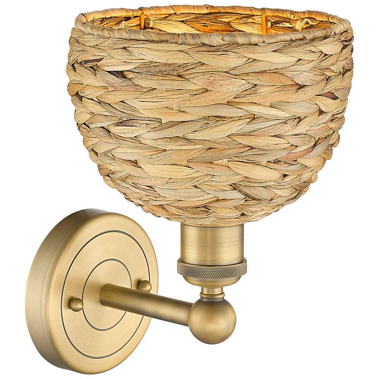 Image 2 Edison Woven Rattan 11" High Brushed Brass Sconce With more views