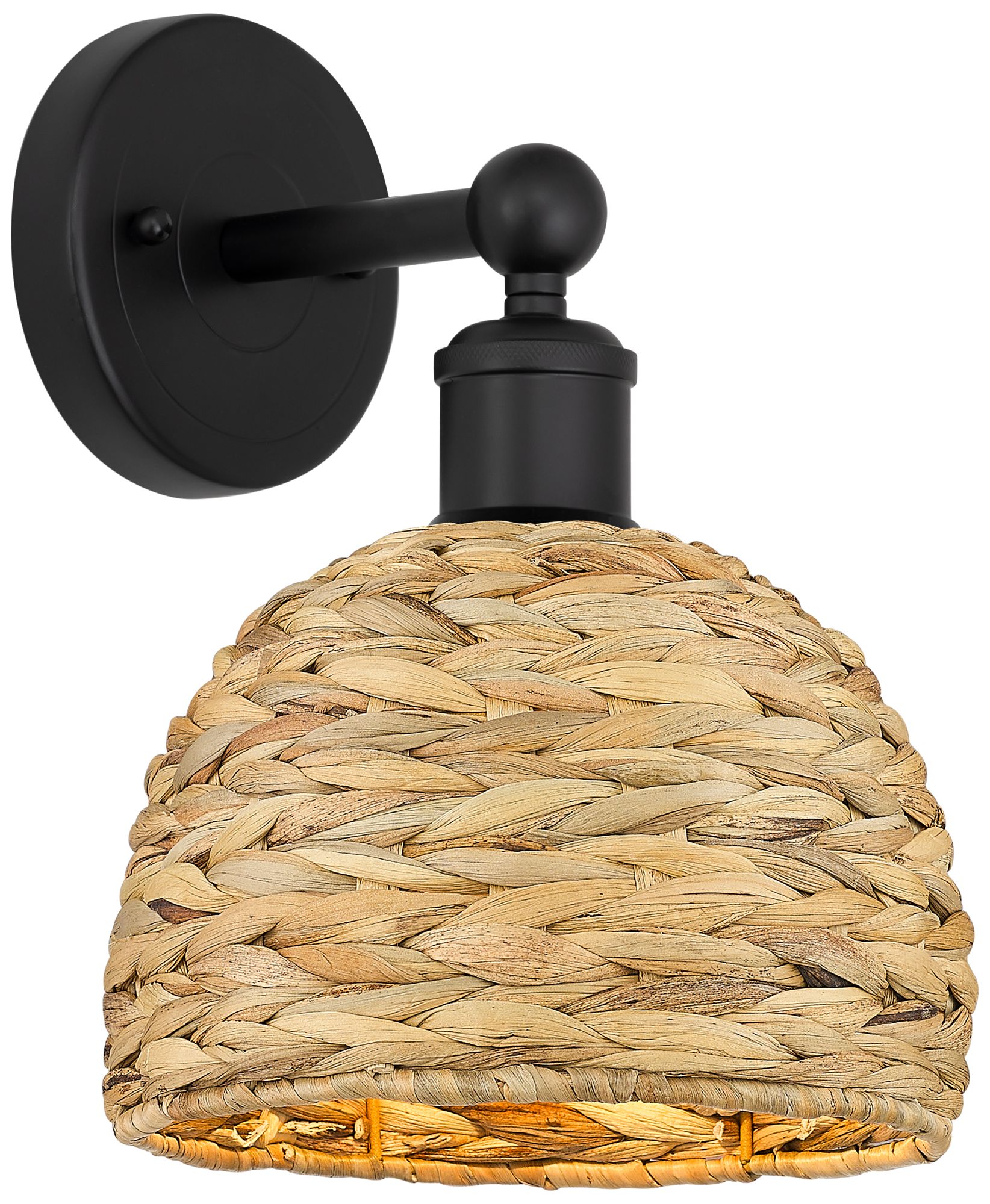Edison Woven Rattan 11" High Matte Black Sconce With