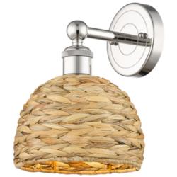 Edison Woven Rattan 11" High Polished Nickel Sconce With