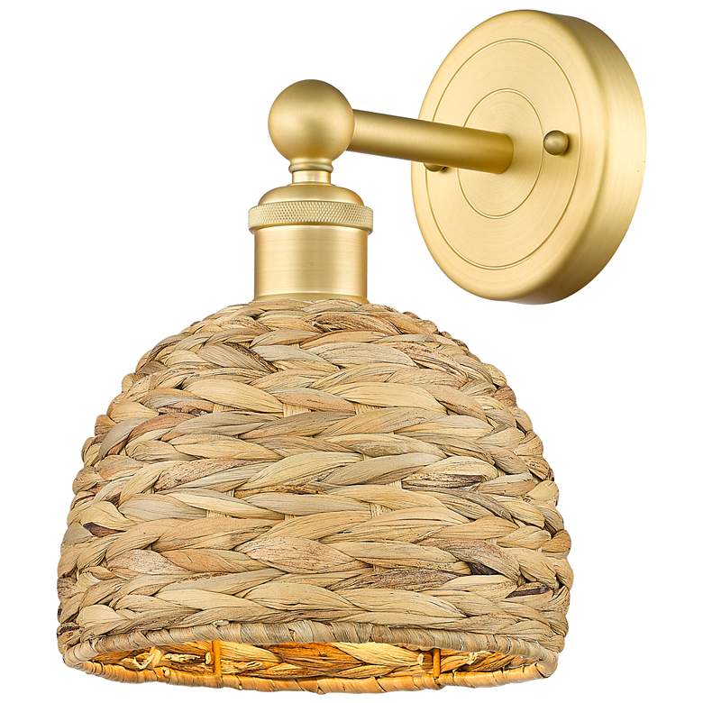 Image 1 Edison Woven Rattan 11" High Satin Gold Sconce With