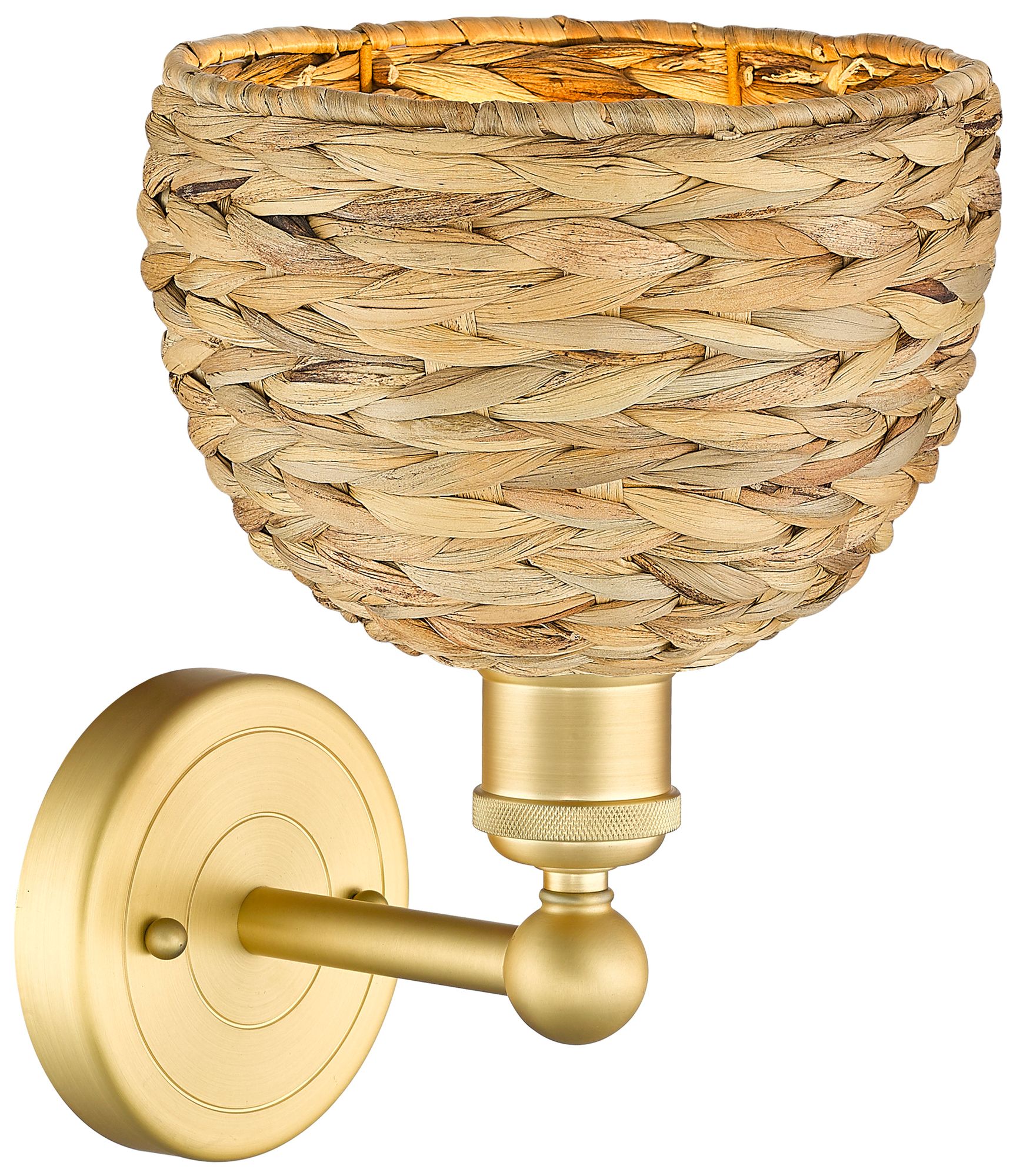 Image 2 Edison Woven Rattan 11" High Satin Gold Sconce With more views
