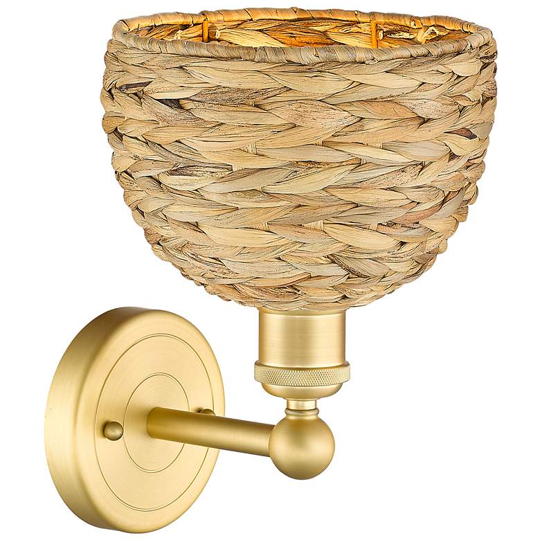 Image 2 Edison Woven Rattan 11" High Satin Gold Sconce With more views