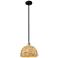 Edison Woven Rattan 12"W Black Antique Brass Stem Hung Mini Pendant