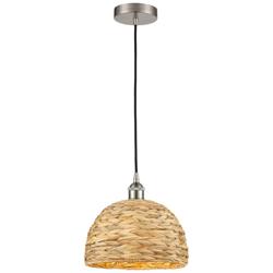 Edison Woven Rattan 12"W Brushed Satin Nickel Cord Hung Mini Pendant