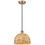 1_Edison Woven Rattan 12" Wide Antique Copper Cord Hung Mini Pendant