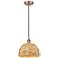 Edison Woven Rattan 12" Wide Antique Copper Cord Hung Mini Pendant