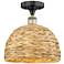 Edison Woven Rattan 12" Wide Black Antique Brass Semi.Flush Mount