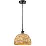 1_Edison Woven Rattan 12" Wide Matte Black Cord Hung Mini Pendant With