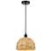Edison Woven Rattan 12" Wide Matte Black Cord Hung Mini Pendant With