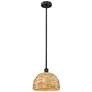 Edison Woven Rattan 12" Wide Matte Black Stem Hung Mini Pendant With