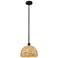 Edison Woven Rattan 12" Wide Matte Black Stem Hung Mini Pendant With