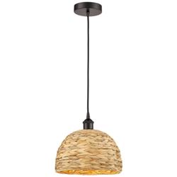 Edison Woven Rattan 12" Wide Oil Rubbed Bronze Cord Hung Mini Pendant