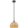 Edison Woven Rattan 12" Wide Oil Rubbed Bronze Stem Hung Mini Pendant