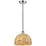 1_Edison Woven Rattan 12" Wide Polished Chrome Cord Hung Mini Pendant