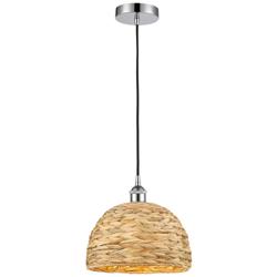 Edison Woven Rattan 12" Wide Polished Chrome Cord Hung Mini Pendant