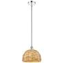 Edison Woven Rattan 12" Wide Polished Chrome Stem Hung Mini Pendant