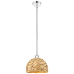 Edison Woven Rattan 12" Wide Polished Chrome Stem Hung Mini Pendant