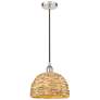1_Edison Woven Rattan 12" Wide Polished Nickel Cord Hung Mini Pendant