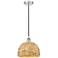 Edison Woven Rattan 12" Wide Polished Nickel Cord Hung Mini Pendant
