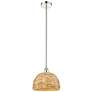 Edison Woven Rattan 12" Wide Polished Nickel Stem Hung Mini Pendant