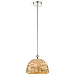 Edison Woven Rattan 12" Wide Polished Nickel Stem Hung Mini Pendant
